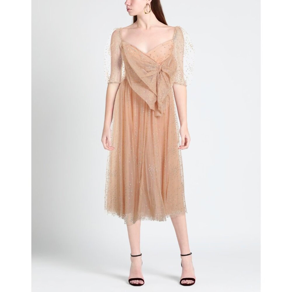 RED Valentino Glitter Tulle Midi Dress Size 44 NWT Appliqué 3/4 Sleeve